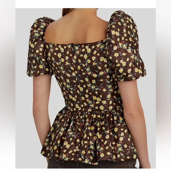 Autumn Adeigbo Bridgette Floral Cut-Out Preplum Blouse Size 10 - Picture 3 of 11
